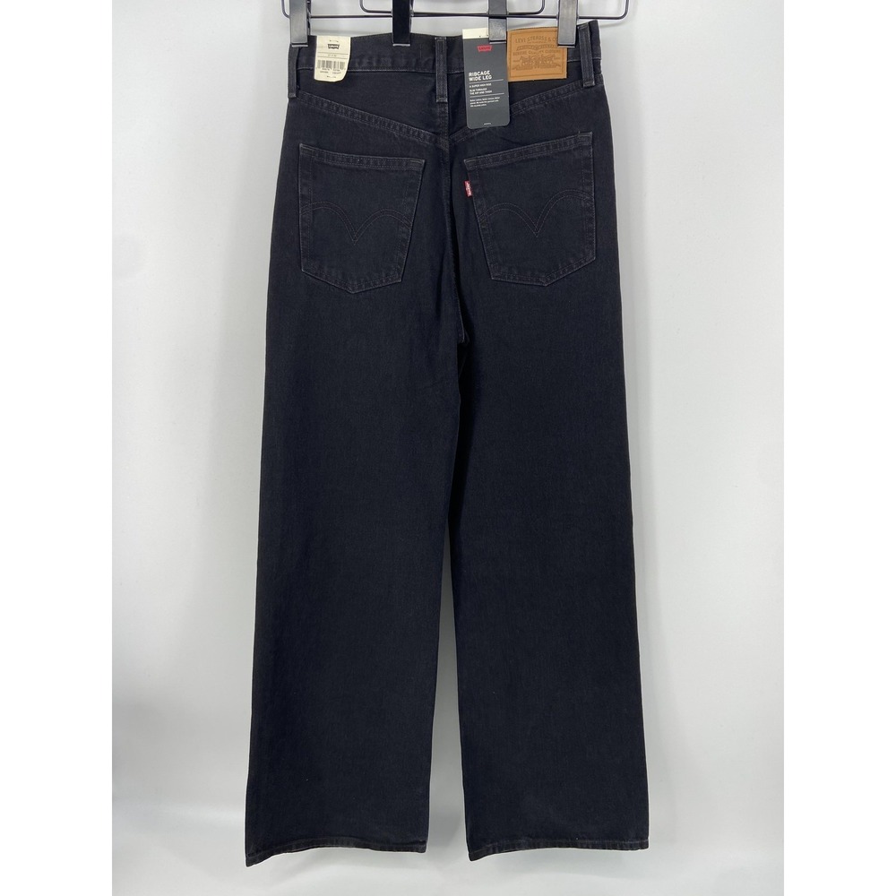 Levis Jeans Womens 27x32 Black Ribcage Wide Leg High Rise Denim Casual Premium - Picture 2 of 10